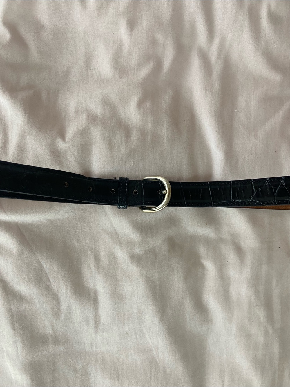 Bill Blass Black Leather Belt with Silver Buckle